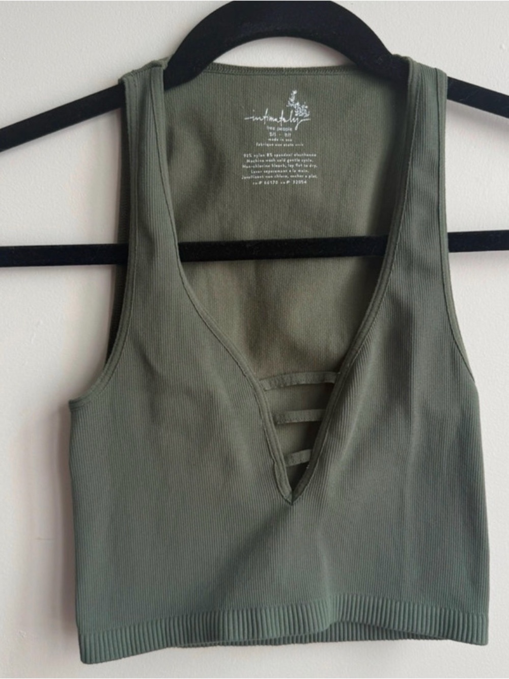 Free People Olive Ribbed V-Neck Strappy Crop XS tank